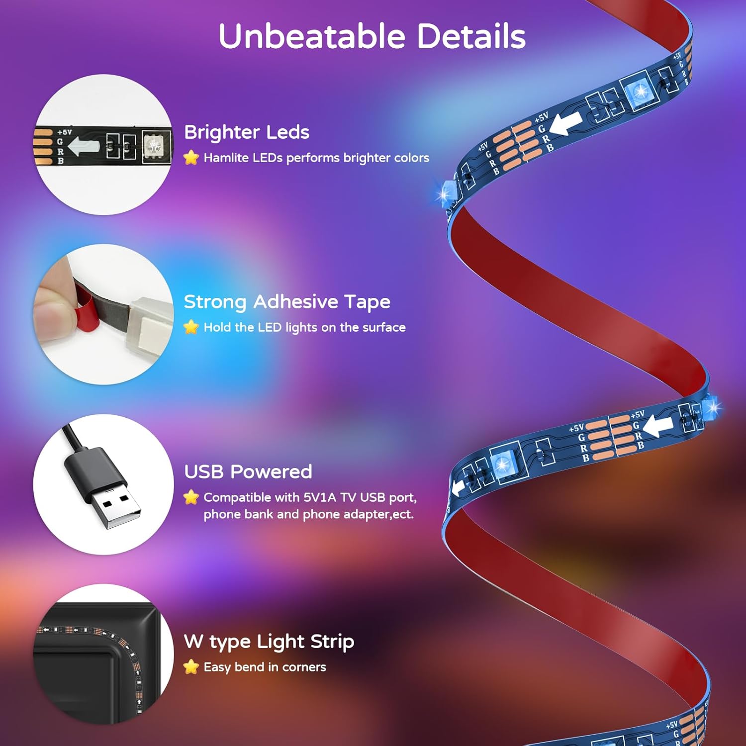 LED Strip Light with Remote Control (USB Powered) Red/Blue/Green 2meter
